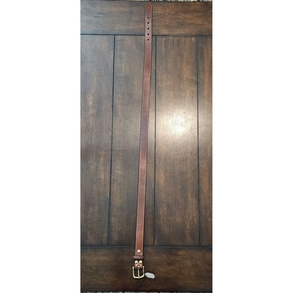 Clayton & Crume Traditional Stitched Leather Belt Size 38 Brown Brass Buckle - Picture 5 of 6